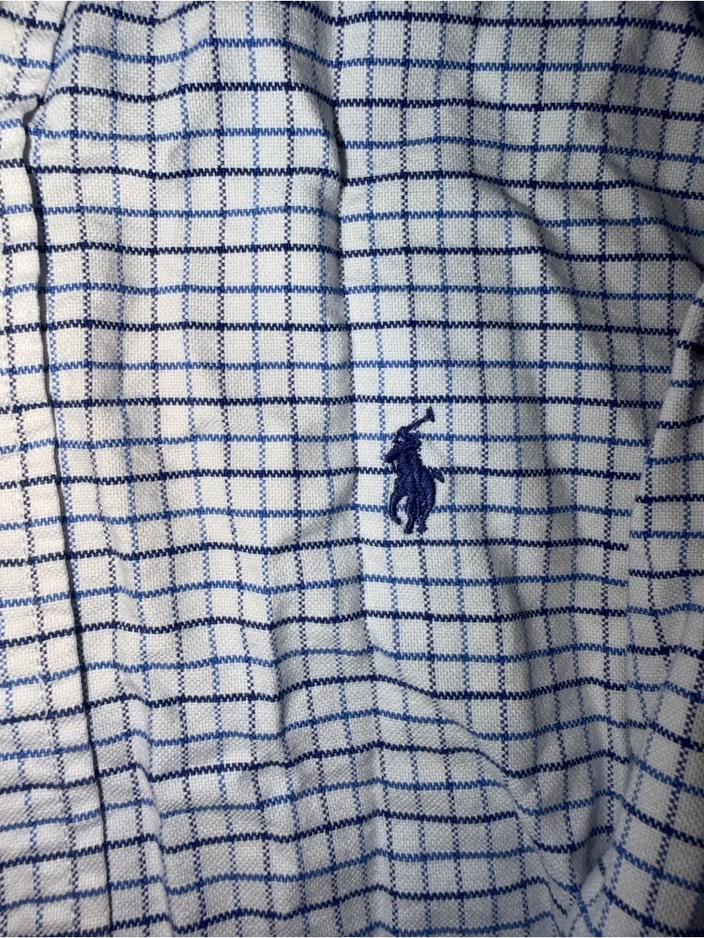 Ralph Lauren White Button-Down Shirt with Blue Check